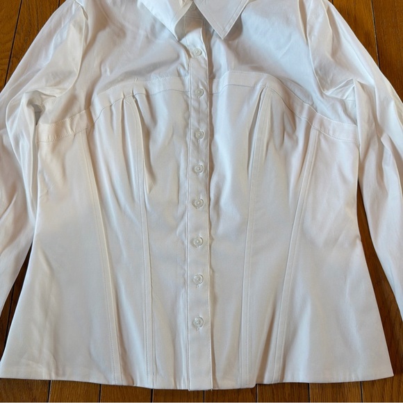 White House Black Market Poplin Blouse Button Down Front Shirt Long Sleeve Sz 6 - Picture 2 of 5